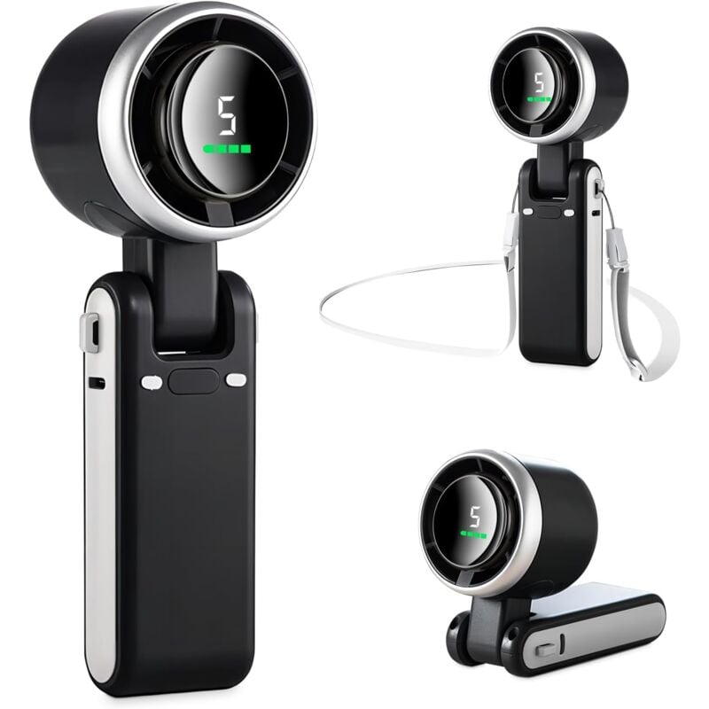 Csparkv - Mini Ventilateur Portable(12 Heures), Petit Ventilateur de Poche/Bureau/Cou 5 Vitesses Puissantes&Moteur Sans Balais, Ventilateur