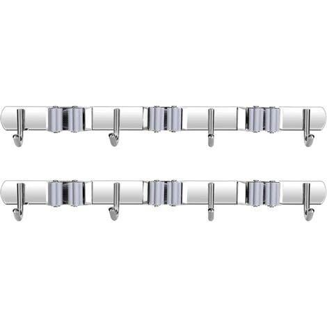 CSPARKV Mop Broom Clips, Grey 3 Clips and 4 Hooks Mop Holder Strong Load Capacity for Large Garden, Bathroom, Kitchen