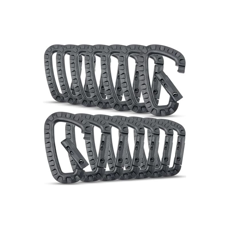 Csparkv - Mosquetón táctico de 15 piezas, mosquetón de escalada de plástico pvc negro, llavero para deportes, mochilas, correas para perros,