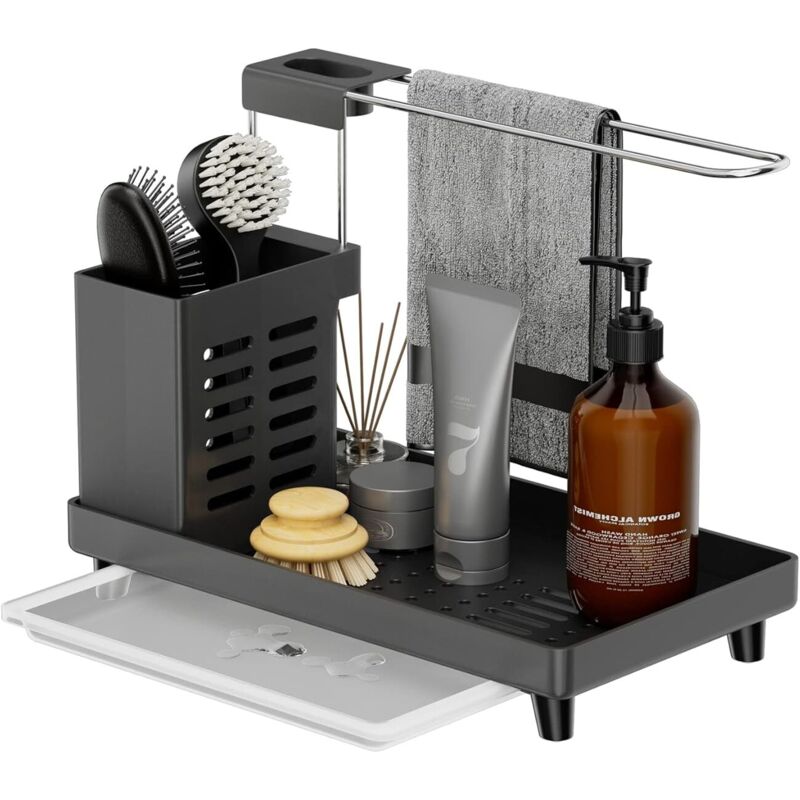 Noirmm)Porte Eponge Evier Cuisine Organisateur - Rangement Evier Cuisine Convient pour Les D'évier Evier Cuisine, Les Salles de Bains et Les Plans de