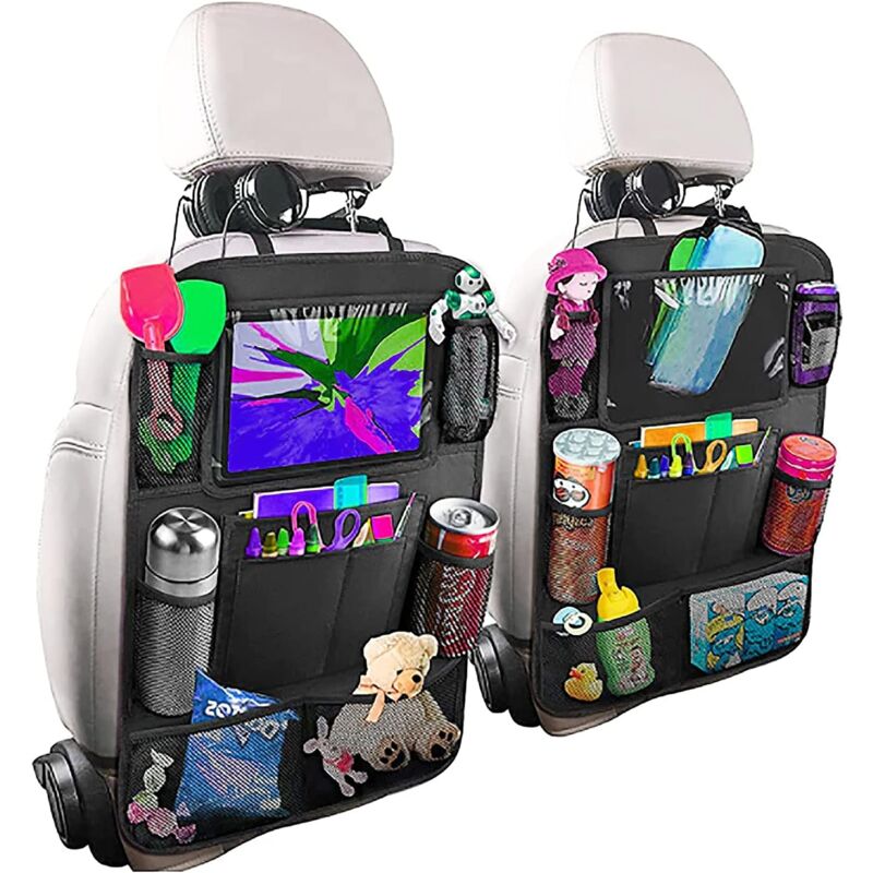 Csparkv - Organisateur Voiture Enfant, 2PCS Rangement Voiture Auto Accessoire Voiture Interieur, Support pour Tablette Transparent 10 poches, Noir
