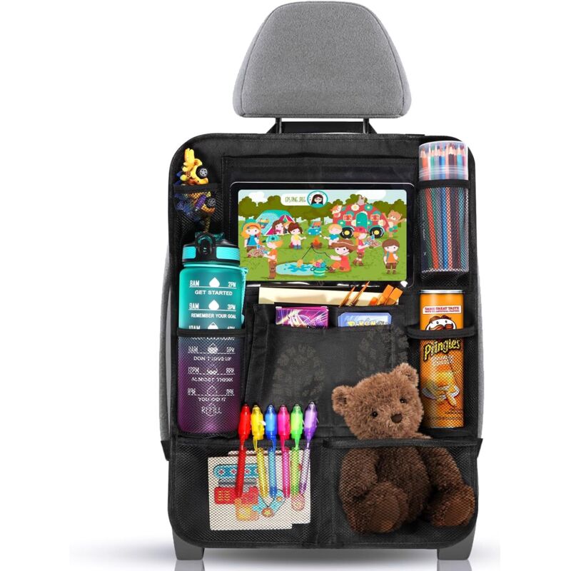 Csparkv - Organizador de asiento de coche mejorado y engrosado, protector de asiento de coche con 10 bolsillos, almacenamiento de asiento de coche