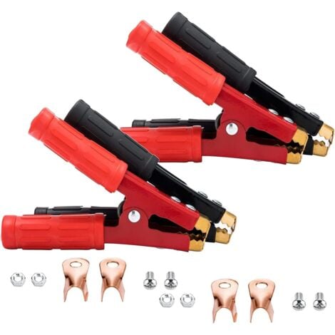 CSPARKV Pince Crocodile 1000A Pince Batterie Voiture 16cm, Pince Crocodile en Cuivre Pur avec Gaine Isolante,pour Automobile, Camion, Bateau (4 Pièces)