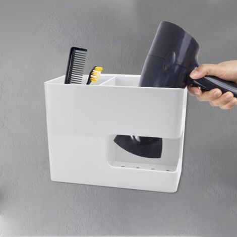 CSPARKV Plastic Hair Dryer Holder No Drilling Hair Dryer Holder Max Load 5KG with Cable Management for Bathroom and Kitchen Storage(White)