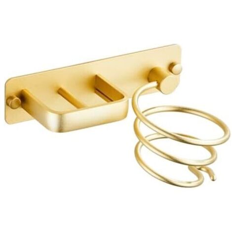 CSPARKV Porte Sèche Cheveux, Support de Lisseur avec Range-Câbles, Support Mural en Métal pour Ranger Le sèche-Cheveux, Le lisseur, Les brosses à Cheveux et Plus (Or)