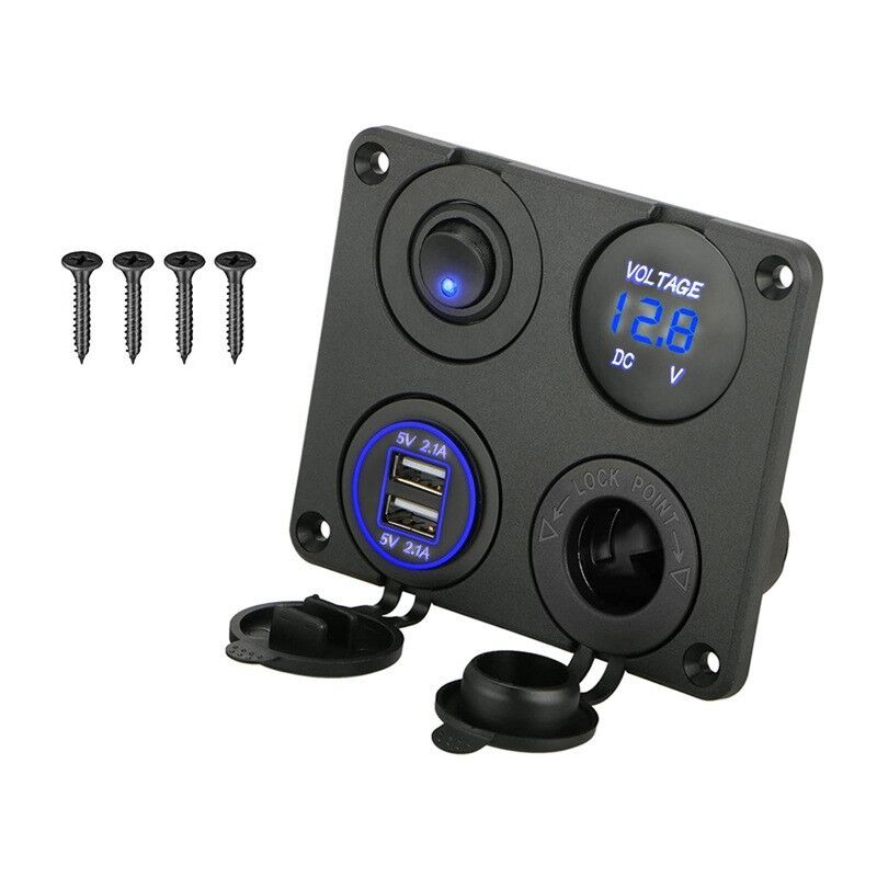 Csparkv - Prise allume-cigare, double port usb 4.2A, prise dc 12V, interrupteur et affichage led Voltmètre Prise courant chargeur voiture étanche