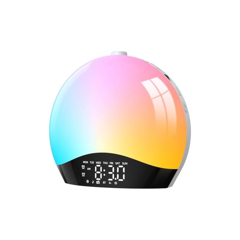 Csparkv - Radio despertador con luz de despertador, despertador con simulación del amanecer en lámpara led de noche, función Bluetooth, 20 niveles de