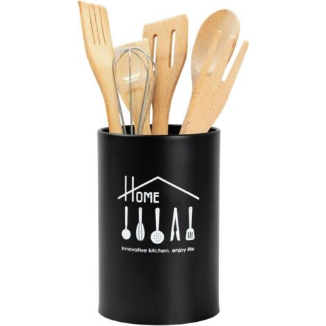 CSPARKV Récipient pour Vaisselle, Porte Couverts Cuisine en Acier Inoxydable, Organisateur D'ustensiles de Cuisine, Pot à Ustensile Boite de Rangement pour Fourchette, Baguettes, Cuillère (Noir)
