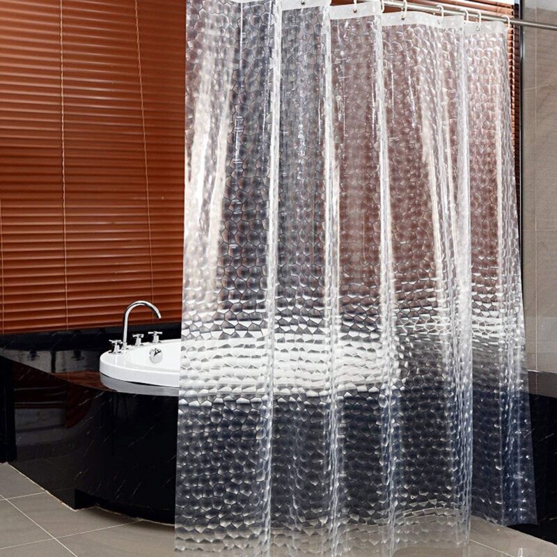 Rideau de douche de salle de bain, cube d'eau transparent 3D, lavable à l'eau, sans moisissure, avec 12 œillets et crochets en plastique, pour douche