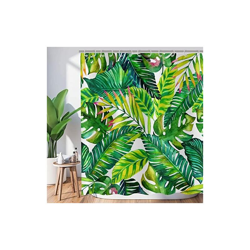 Rideau de Douche Feuilles Tropicales 180x180, Banane Verte Feuilles de Palmier Rideau de Douche Jungle Plante botanique Rideau de Baignoire