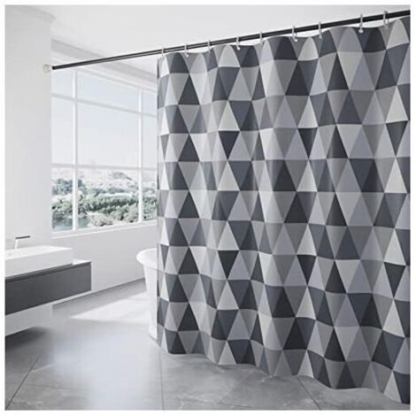 CSPARKV Rideau Douche, Rideau de Douche 180x200 cm, Rideaux de Douche Polyester Lavable en Machine avec Ourlet Inférieur Lesté et 12 Crochets, Rideau Baignoire pour Salle de Bains, Motif Triangle