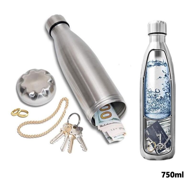 Safe Water Bottle with Hidden Secret Compartment - Stainless Steel Stash Box for Cash, Keys, Car Keys - Bottom Unscrews to Store Valuables 730ML