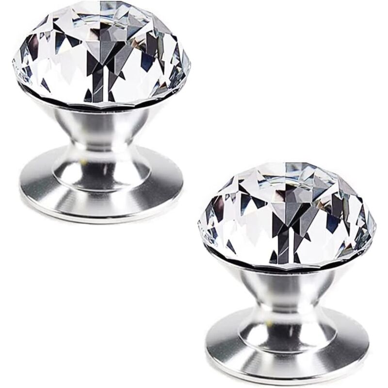 Csparkv - Set de 2 Poignées en cristal clair,Boutons Auto-Adhésifs en Cristal d'aluminium Boutons de meuble Poignées Auto-Adhésives à coller Pour