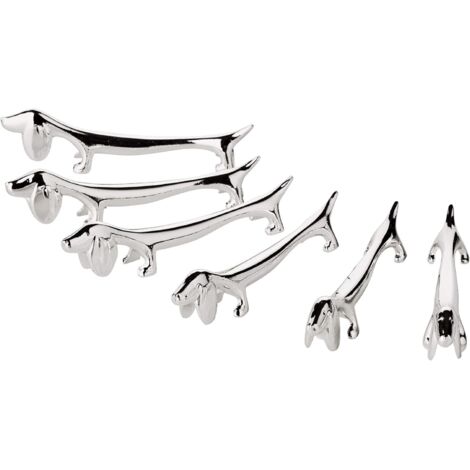 CSPARKV Set mit 6 Messerbank-Hunden, Länge 9 cm, edel versilbert, anlaufgeschützt
