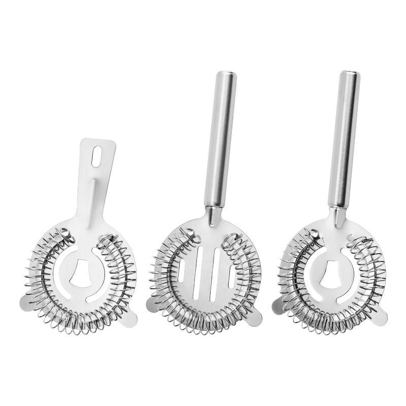 Set of 3 Professional Cocktail Strainers for Shaker and Mixing Glass, 304 Stainless Steel, Built-in Stability Notch, Mixology Accessory - Csparkv