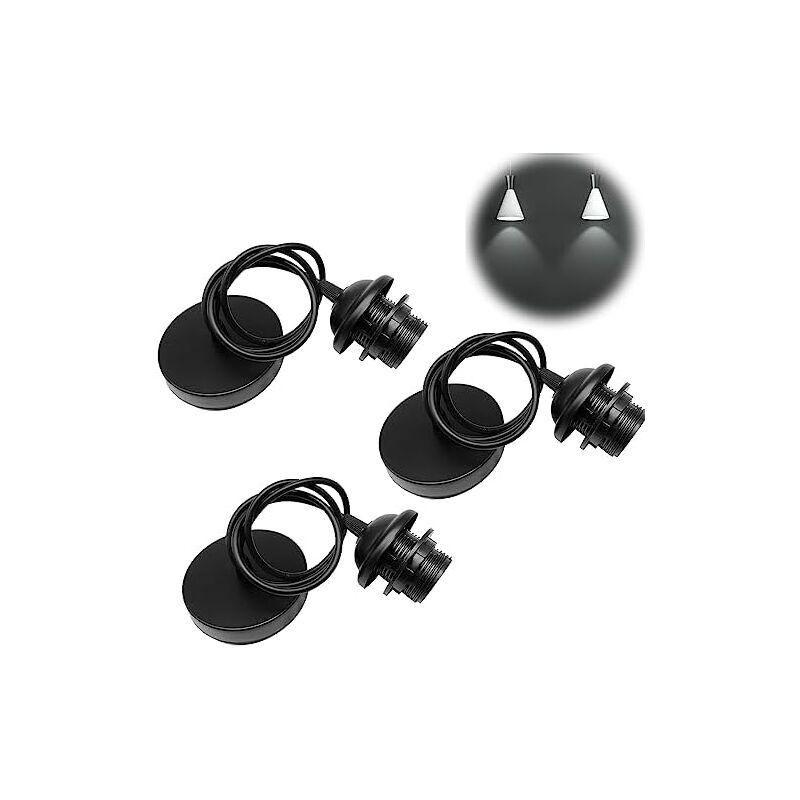 Csparkv - Suspension de lampe 3 pièces, suspension de lampe E27 avec anneau à vis, câble réglable de 100 cm avec anneau à vis détachable, douille de