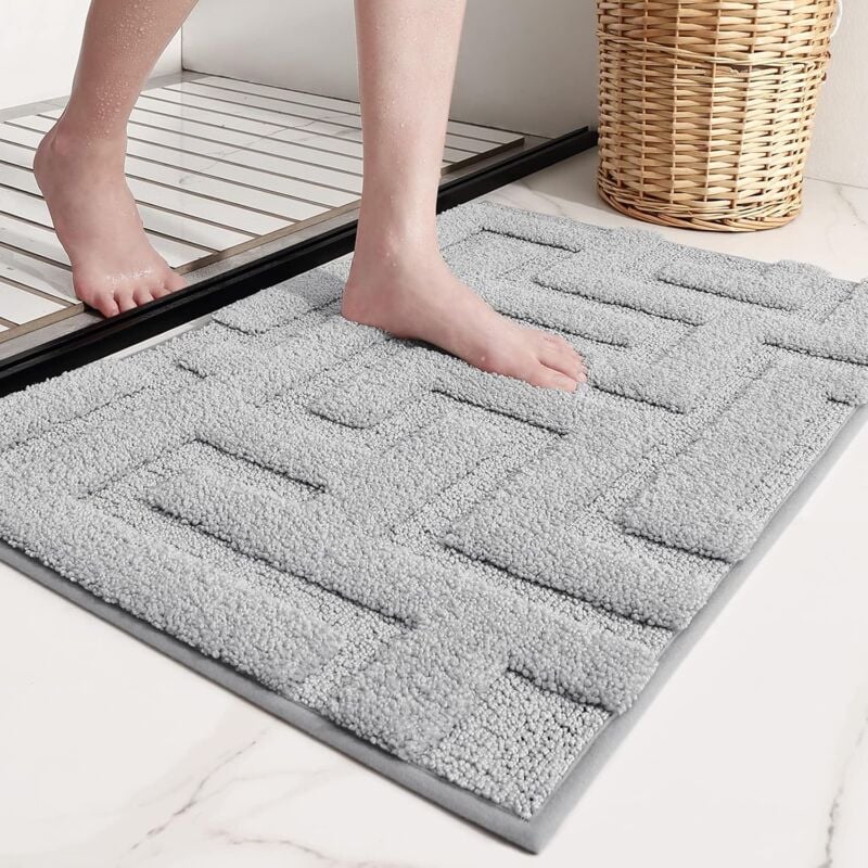 Tapis de Bain Antidérapant 40x60cm, Tapis Salle de Bain Absorbant et Lavable, Tapis de Bain Gris en Microfibre Tapis de Douche pour Salle de Bain,
