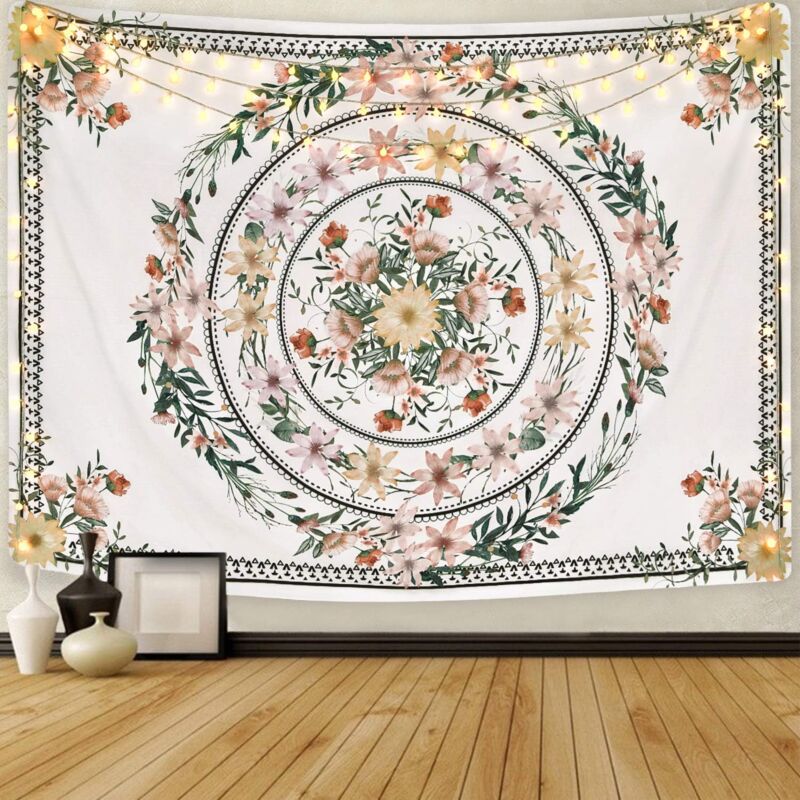 Csparkv - Tapisserie Mandala Fleur Plante Tapisserie Esthétique Bohème Floral Tenture Murale pour Chambre à Coucher Décoration de Chambre (M/130 x