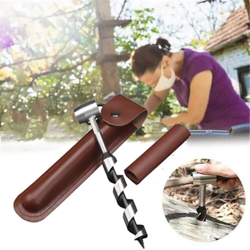 Csparkv - Tarière forets Hélicoïdaux Manuels Avec étui En Cuir,outil De Réglage De Survie Multifonction,clé à Molette De Camping