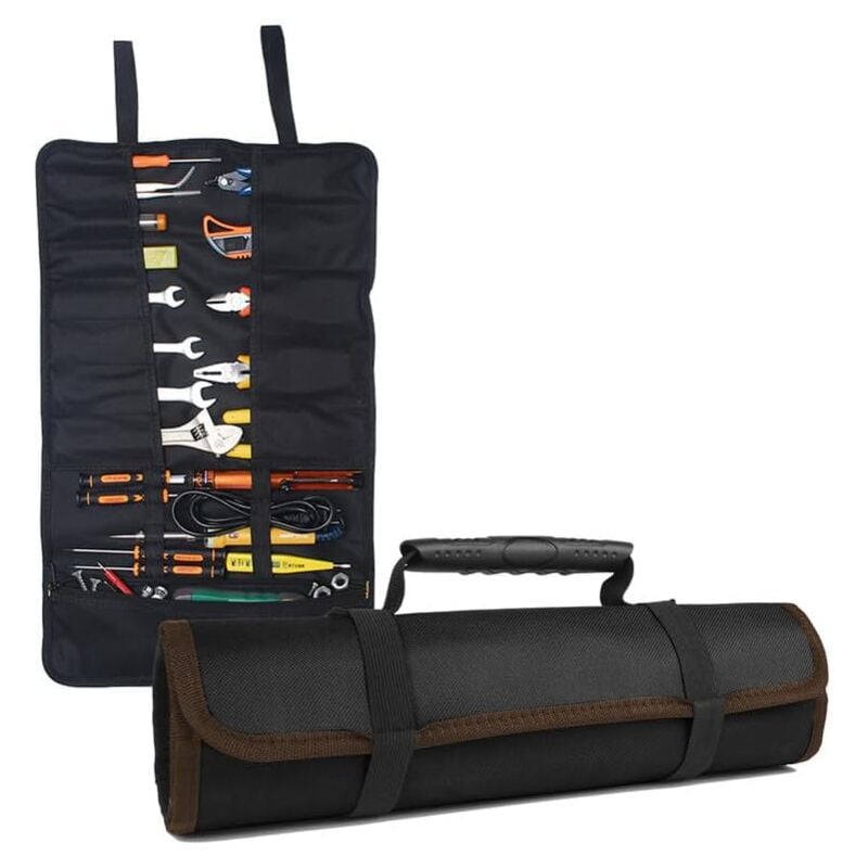 CSPARKV Trousse a Outils Enroulable Sac à Outils 22 Pochettes Organiseur Portable à Outil Rouleau de Pochette Rangement des Outils Pliable pochette à