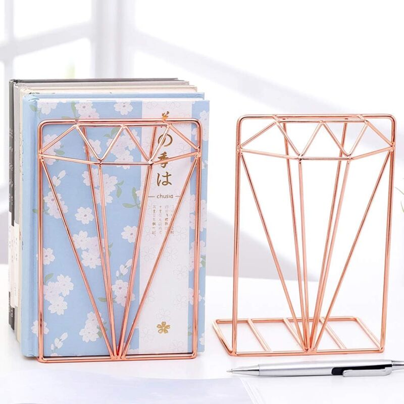 Csparkv - Une Paire de Serre Livres Presse-Livre en Fer Support pour Livre Antidérapants Support De Stockage De Bureau Design en Diamant Décoration