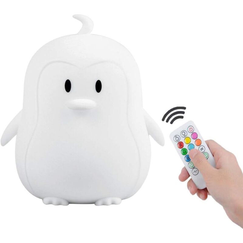 Csparkv - Veilleuse Enfant Lampe Pingouin Silicone Souple Lampe Chevet 9 Couleurs Rechargeable Télécommande led Veilleuse pour Cadeau/Bureau/Chambre