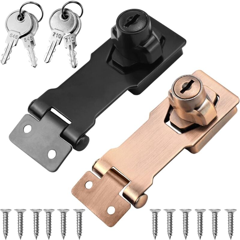 Csparkv - Verrou Porte Avec Clef 2pcs, Moraillon Loquet de Porte Cadenas et Loquets Moraillon de Verrouillage pour Porte, Meubles, Armoire, Tiroir,