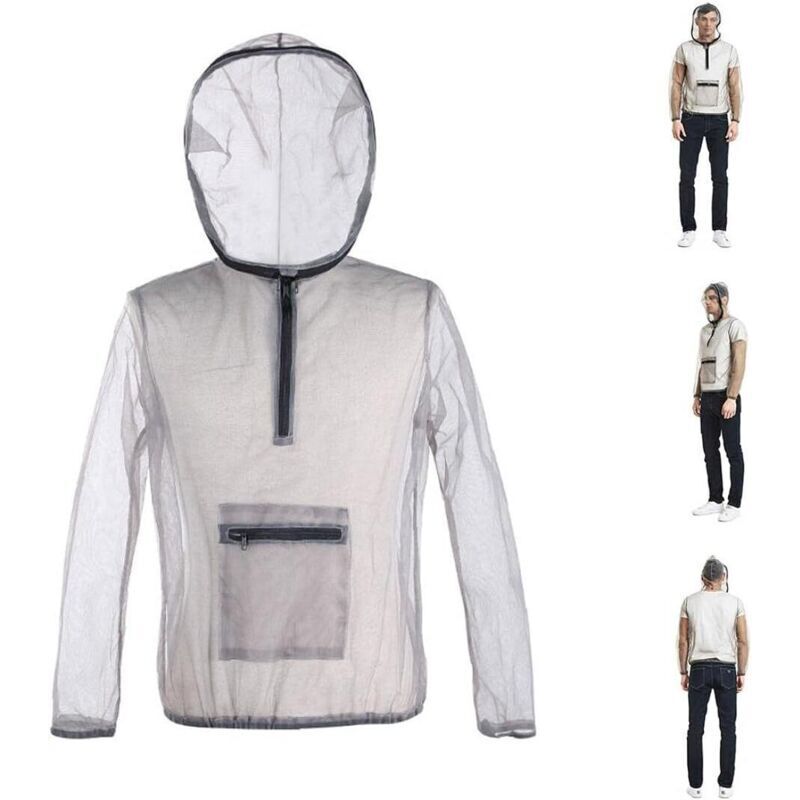 Csparkv – Vêtement anti-moustiques léger été – Moustiquaire respirante – Capuche et poches zippées – Pour pêche et camping – Taille XXL