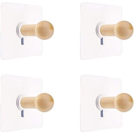 CSPARKV Wall Hooks Natural Mini Self-Adhesive Hook Wooden Robe Hook for Hat Clothes Wall Mount Hook Hanger Towel Rack Bedroom Decoration Wood Multipurpose Hook 4 PCS