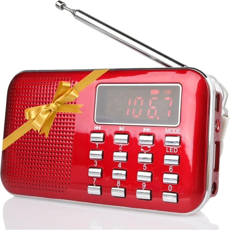 Image of Wiederaufladbares tragbares Radio fm/am usb Micro-SD und integrierter MP3-Player (Rot) - Csparkv
