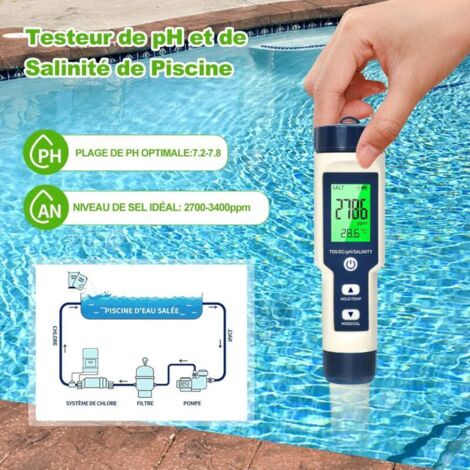 CSPARTV (18×3,7×3,7cm) pH-Meter, 5-in-1 pH/TDS/EC/Salzgehalt/Thermometer, pH-Tester mit LCD-Bildschirm, automatische Temperaturkompensation, elektronischer pH-Tester für Schwimmbäder, geeignet für Tri