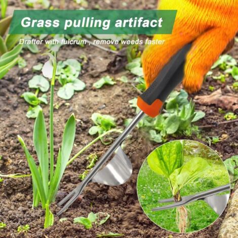 CSPARTV 2-teiliger Unkrautstecher, manuelles Unkrautentfernungswerkzeug mit Gummigriff, Gartenwerkzeug zum Graben, Jäten und Auflockern