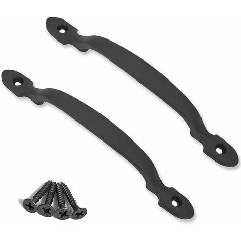 CSWEK 2 poignées de porte en fonte noire pour portes de grange, jardins, cabanons, noir