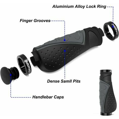 CSWEK Poignées Guidon Vélo Caoutchouc Antidérapant Poignées de Vélo Ergonomique Poignées de Guidon, Poignées de Guidon de Vélo avec Double Verrouillages,de Guidon Vélo VTT/Bicyclette-gris, kueatily