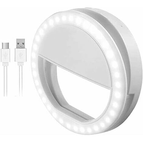 CSWEK Selfie Ring Light, Anneaux Lumineux de Selfie avec lumière LED pour caméra, Rechargeable 36 LED comble-lumière, 3 Niveaux de luminosité réglable Lumière vidéo, Lumière de Nuit pour Smartphone, k
