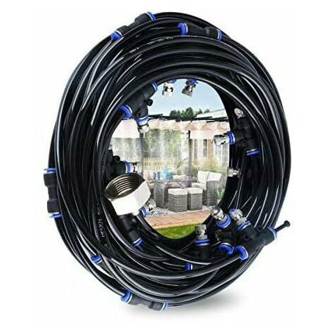 CT Brumisateur d'extérieur, brumisateur de terrasse de 10 m avec 9 buses de brumisateur + 1 buses de rechange + 1 outil de coupe de tuyau de brumisateur pour trampoline de serre de jardin de terrasse