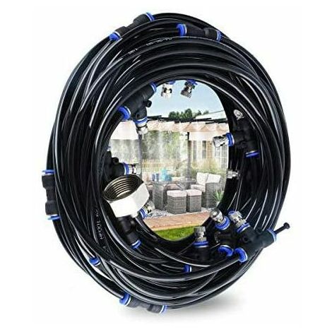 CT Brumisateur d'extérieur, brumisateur de terrasse de 10 m avec 9 buses de brumisateur + 1 buses de rechange + 1 outil de coupe de tuyau de brumisateur pour trampoline de serre de jardin de terrasse