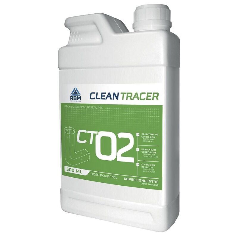 RBM - Inhibiteur de corrosion super concentré réseau per CT02, dispersant, antitartre, avec traceur bidon de 500mL