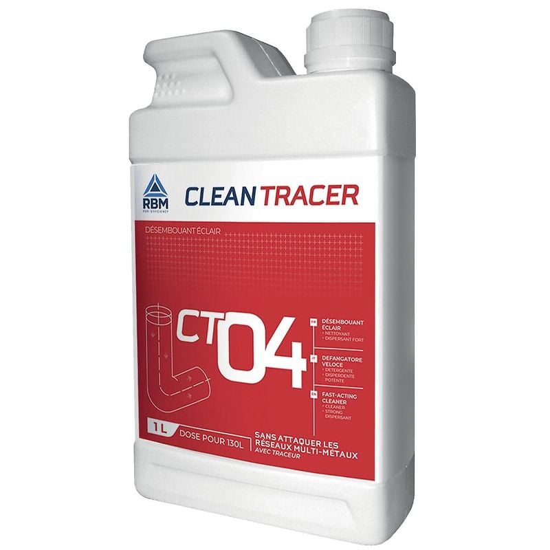 Désembouant rapide super concentré CT04, nettoyant, dispersant fort, avec traceur bidon de 500mL RBM
