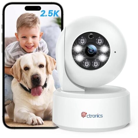 CTRONICS 2,5K 4MP Caméra Surveillance Intérieure, 2,4/5Ghz WIFI, Vision Nocturne Couleur 20m, PTZ 355°/ 120°, Détection Humaine/Mouvement & Suivi Auto pour Bébé/Animaux