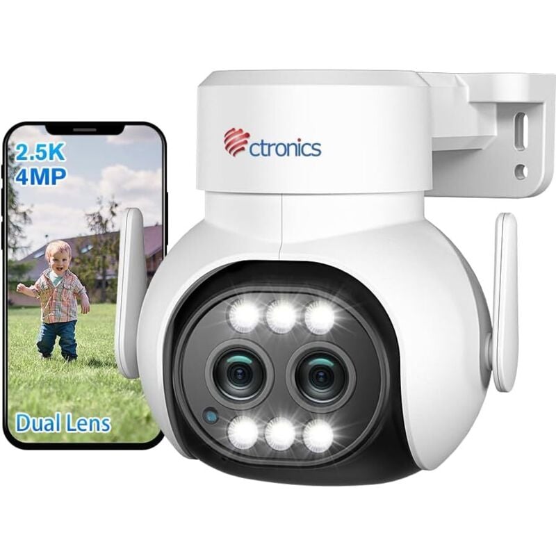 Ctronics 2.5K 4MP Caméra Surveillance WiFi 2.4/ 5GHz Extérieure avec Double Objectif, PTZ Caméra Exterieur,Zoom Hybride 6X, Suivi Automatique,