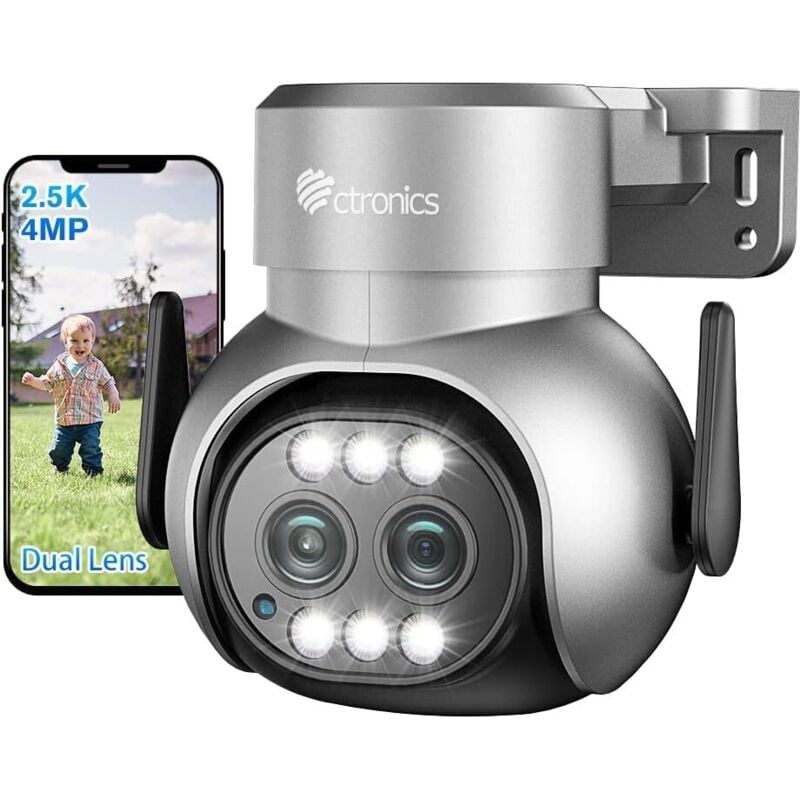 Ctronics 2.5K 4MP Caméra Surveillance WiFi 2.4/ 5GHz Extérieure avec Double Objectif, PTZ Caméra Exterieur,Zoom Hybride 6X, Suivi Automatique,