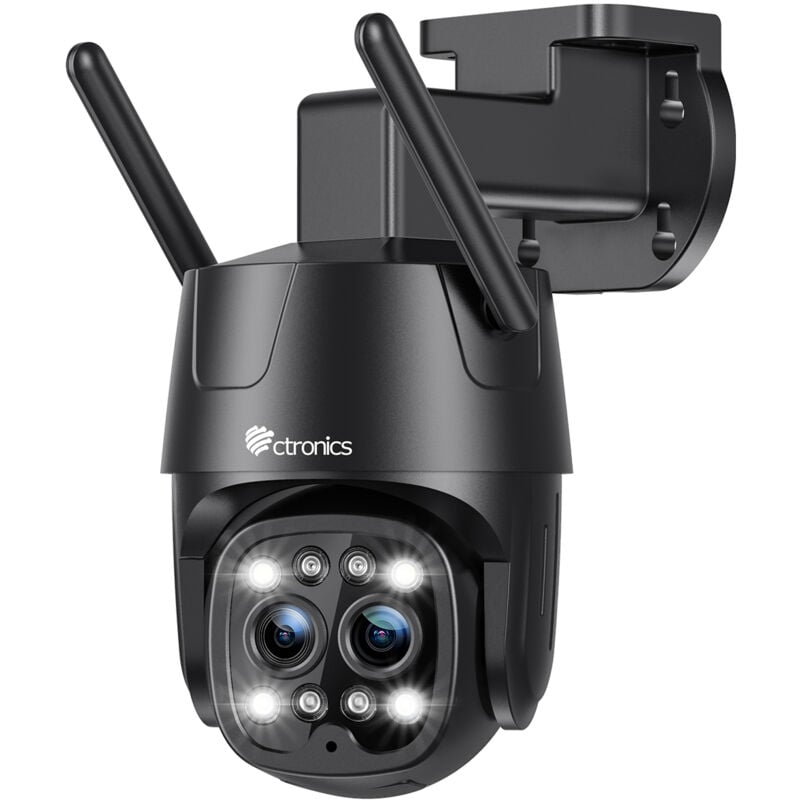 Ctronics 2.5K 4MP Caméra Surveillance WiFi Exterieur Double Objectif, 2,4G/5G WiFi IP Caméra avec Suivi Auto du Zoom Détection Humaine 6X Zoom