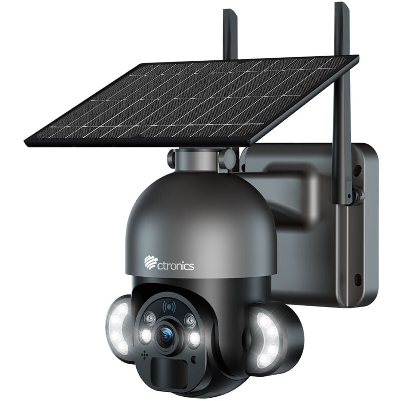 Ctronics - 2.5K 4MP Caméra Surveillance WiFi Solaire Extérieur sans Fil ptz Caméra ip sur Batterie Rechargeable Vision Nocturne Couleur Détection