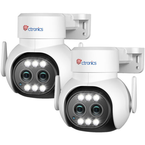 Ctronics 2,5K 4MP Überwachungskamera für den Außenbereich mit 2 Objektiven WLAN 2,4 / 5 GHz, 6-facher Hybrid-Zoom, Automatische Verfolgung, Erkennung von Menschen, Farb-Nachtsicht, weiß （2-teilig）