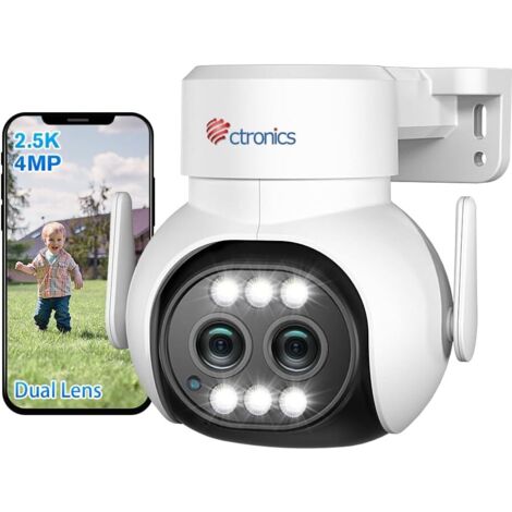 Ctronics 2,5K 4MP Überwachungskamera für den Außenbereich mit 2 Objektiven WLAN 2,4 / 5 GHz, 6-facher Hybrid-Zoom, Automatische Verfolgung, Erkennung von Menschen, Farb-Nachtsicht, weiß