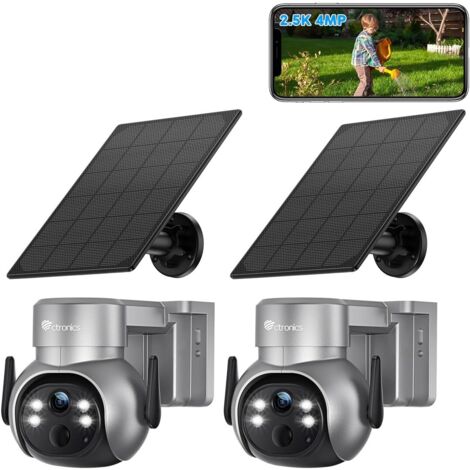 Ctronics 2,5K 4MP WiFi-Überwachungskamera für den Außenbereich Batterie und Solarpanel, Menschliche PIR-Erkennung, Farb-Nachtsicht, Zwei-Wege-Audio, IP66 (2-teilig)
