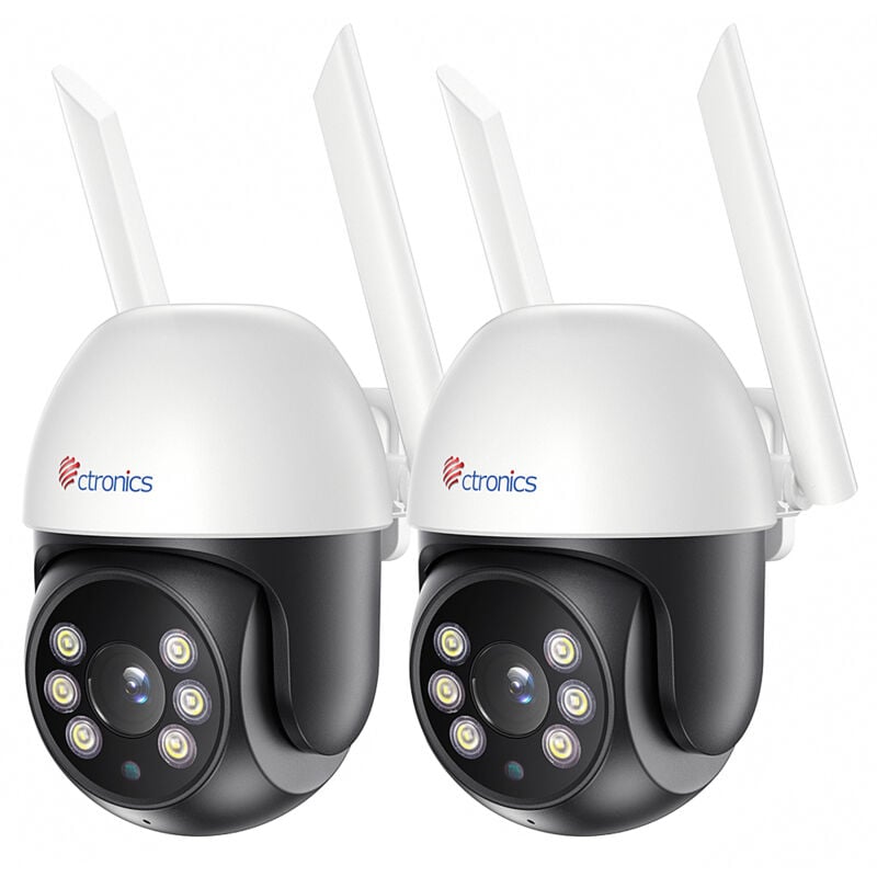 Ctronics - 2PCS Caméra Surveillance WiFi Exterieure, 1080P Caméra ip WiFi avec Suivi Auto Détection Humaine 350°90° Vision Nocturne Couleur 20M Audio