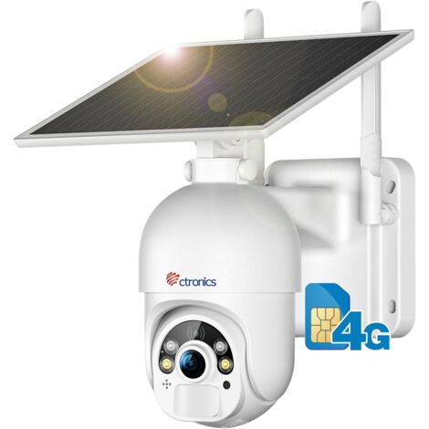 Ctronics 3G/4G LTE Caméra Surveillance 2,5K 4MP avec Carte SIM Détection Humaine PIR Sirène et Projecteurs d'Avertissement
