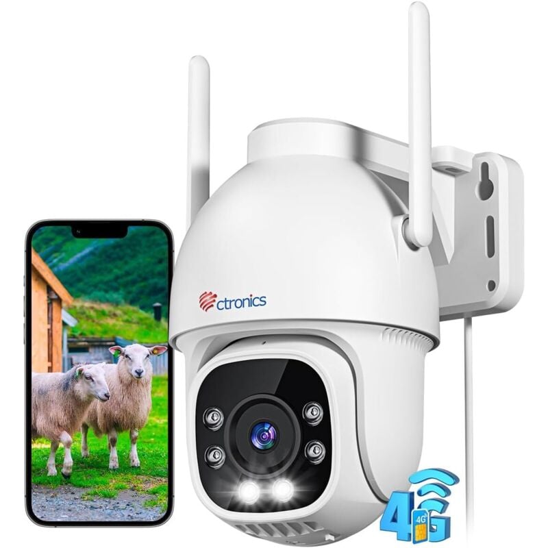 3G/4G lte Caméra de Surveillance Extérieure avec Carte Sim, 360° ptz, Détection Humaine Suivi Auto Vision Nocturne Couleur 30M - Ctronics
